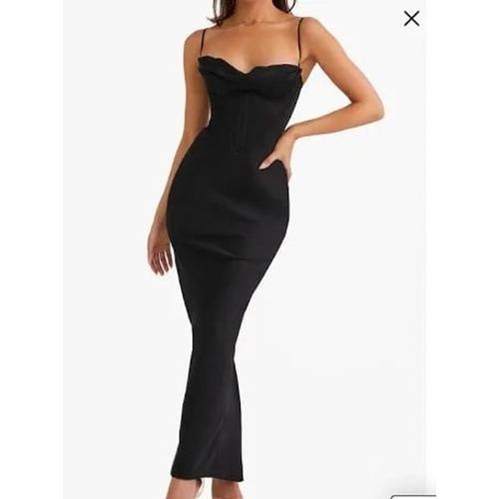HOUSE OF CB Charmaine Black Corset Maxi Dress Plus Cup